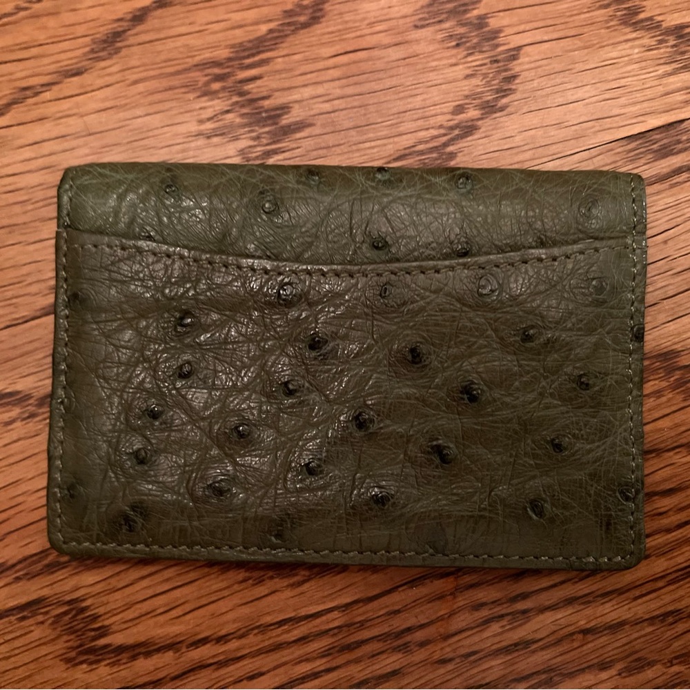 Lorenzi Unisex Ostrich Card Case Slim Minimalist Wallet Green NWOT